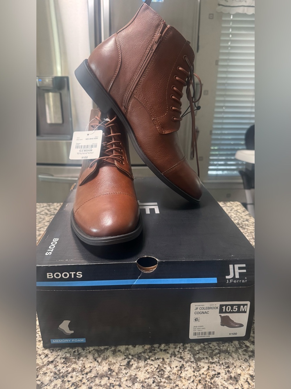NEW JF Ferrar Cognac Leather Men's Lace-Up Cap-Toe Boots